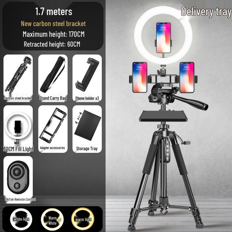 Multi-Angle Phone Holder with Fill Light for Live Streaming and Outdoor Photography