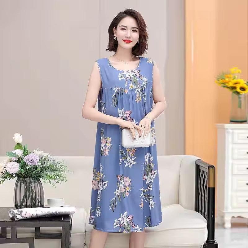 Summer Middle-Aged and Elderly Cotton Silk Nightgowns Pajamas Women's Dresses Large Size Mother's Casual Nightgowns Homewear