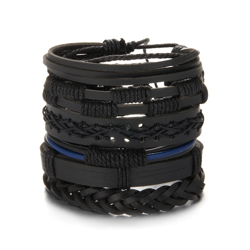 Trendy Braided Wrap Leather Bracelets Men Vintage Cross Dumbbell Guitar Charm Wood Beads Male Wristbands Jewelry Pulsera Hombre