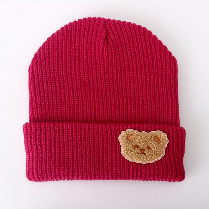 Cute Bear Solid Color Wool Hat Women's New Autumn and Winter Warm Ear Protection Versatile Knitted Hat Tide