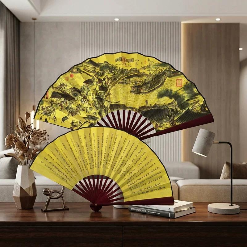 Folding Fan Chinese Style Summer 10inch Ancient Style Fan Men's Silk Cloth 2026 New Model Summer Bamboo Fan Hanfu Portable Fan