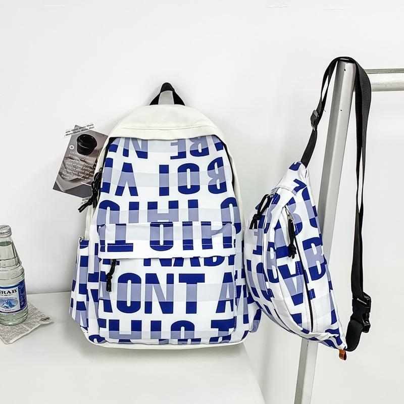 School Bag Student Printed Letter Backpack Wind Casual Simple Large Capacity Female Contrasting Color Junior High School Student Campus School Bag