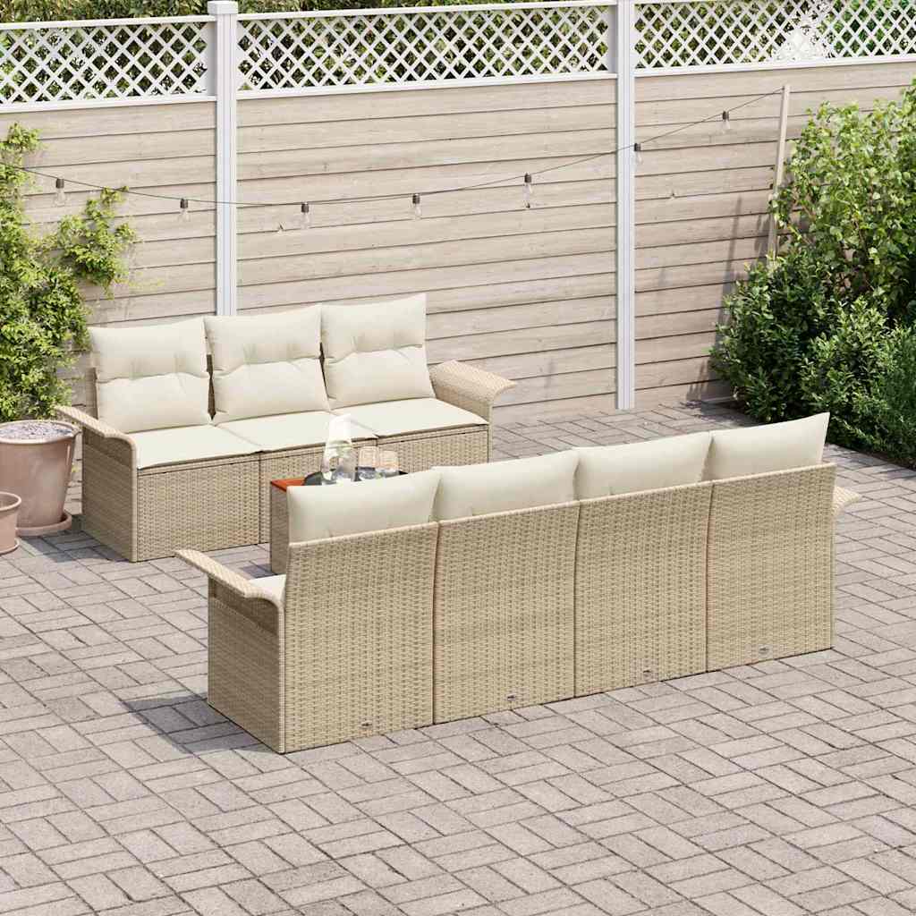 Garden Sofa Set with Cushions 8 Pcs Beige Poly Rattan