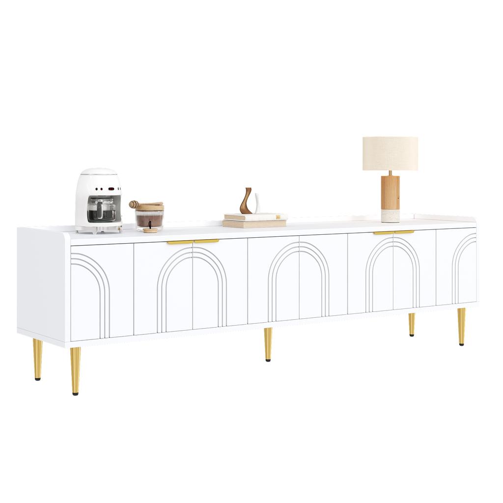 TV Cabinet, Lowboard with Textured Door, TV Furniture, Golden Handles and Golden Feet, 170 L x 35 W x 47.5 H(cm)