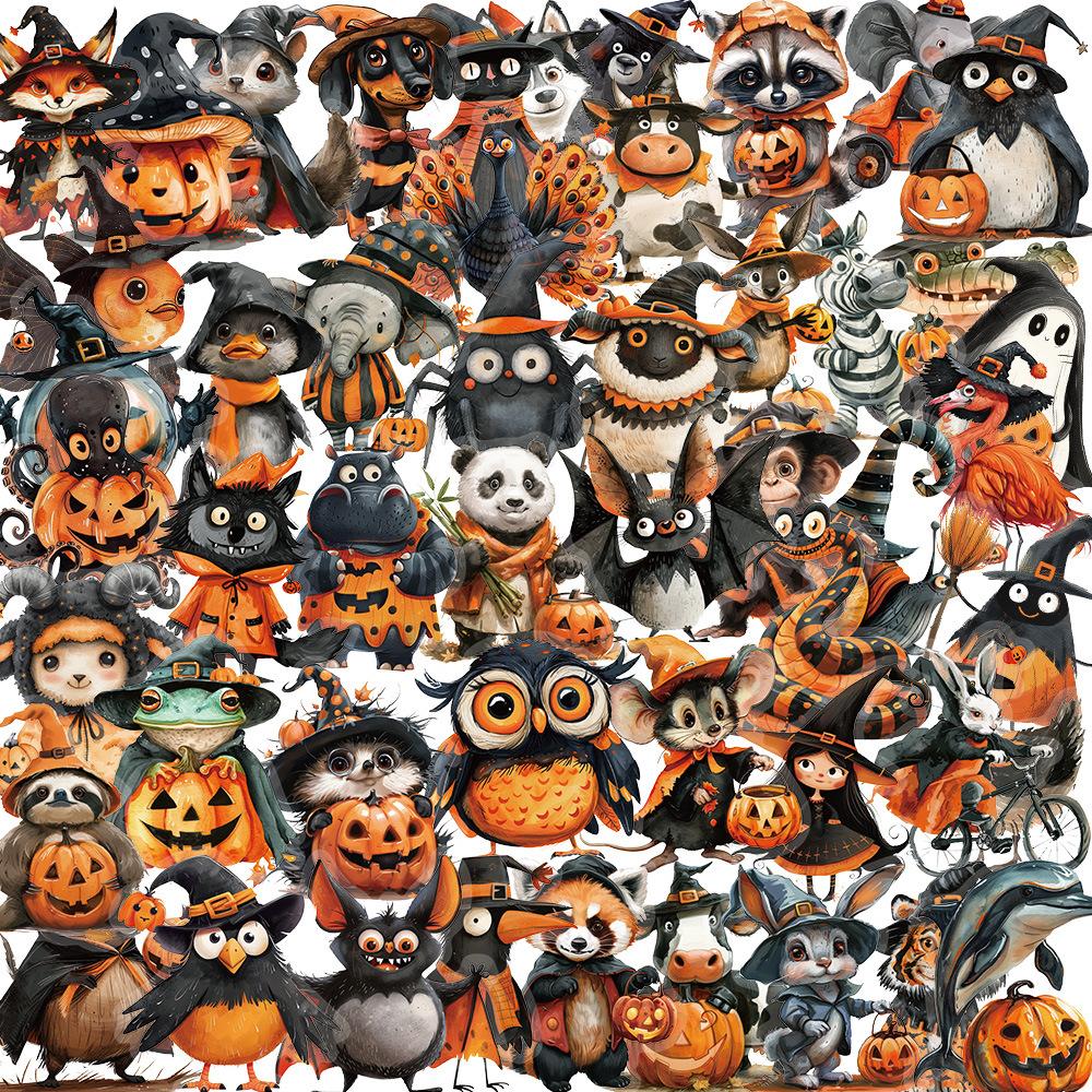 

50PCS Cartoon Halloween Pet Stickers Transparent Waterproof Glass Photo Frame Handmade Decoration Stationery Stickers