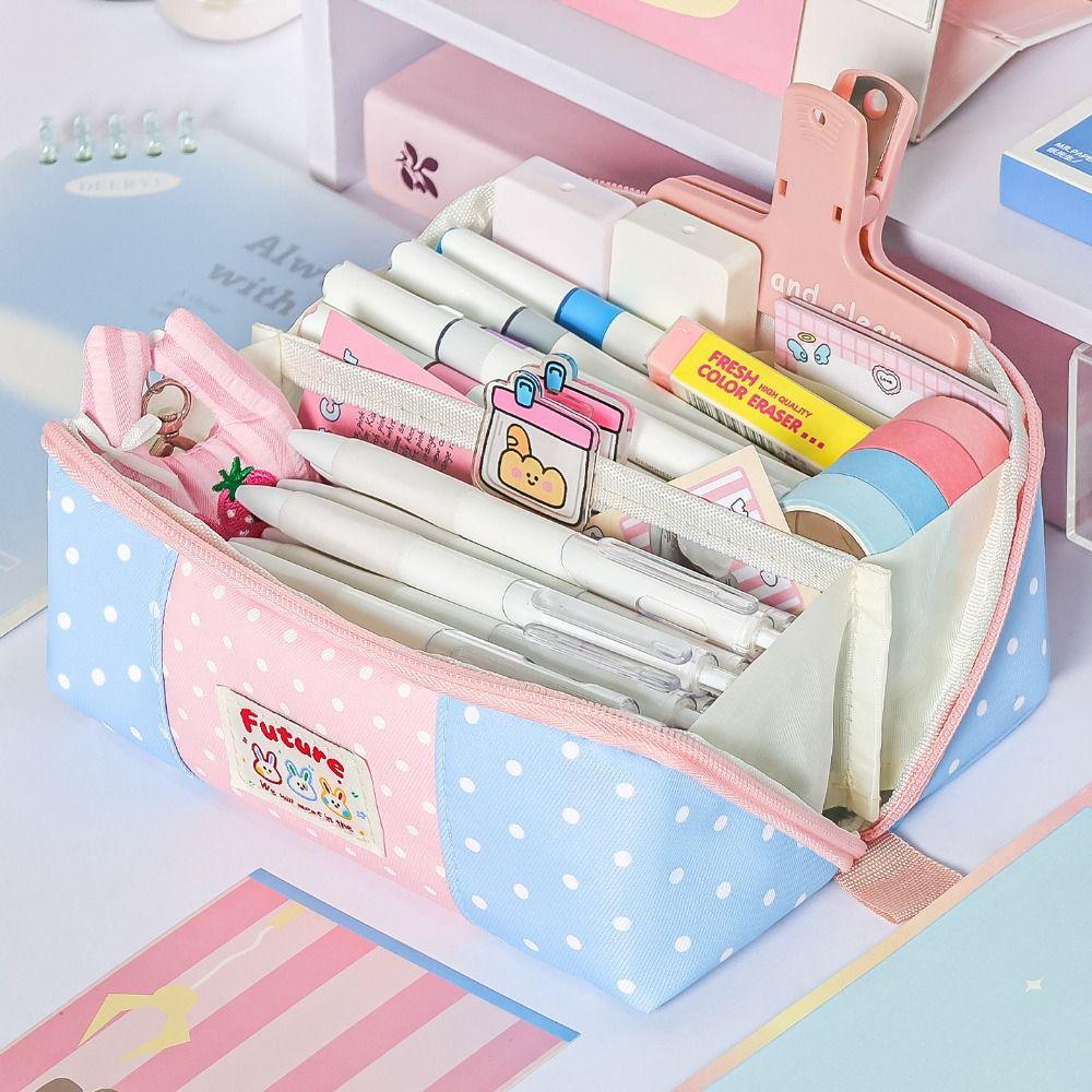 With Multi Compartments Pencil Case Dopamine Color Stationery Bag Cute Pencil Pouch  Gift