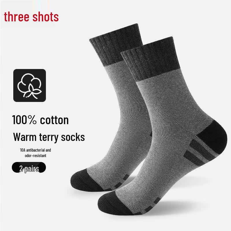 Sanqiang Men s Thickened Cotton Mid-Calf Terry Socks One Size