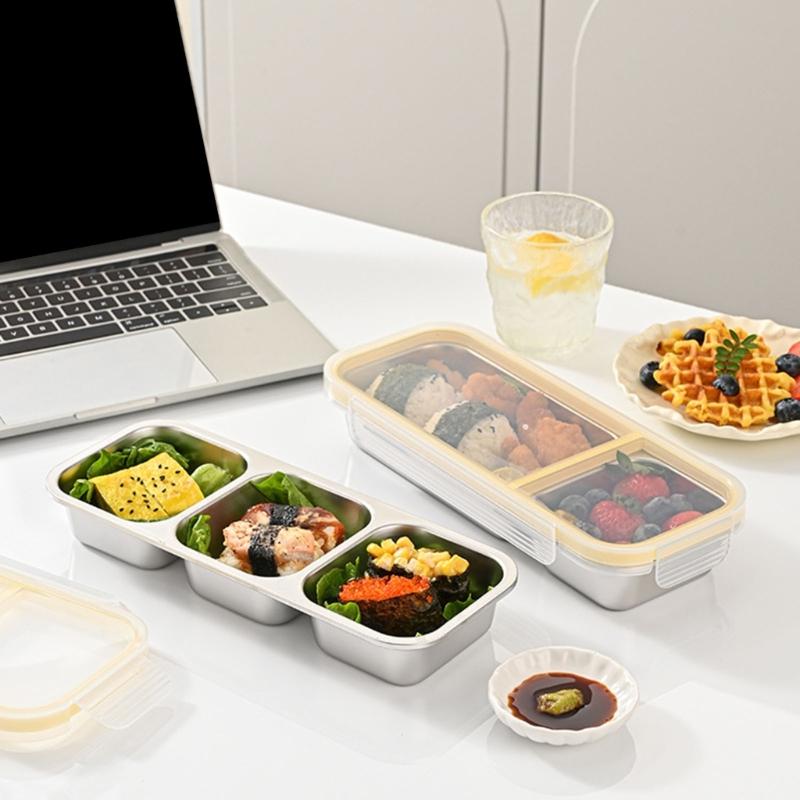 Stainless Steel Bentos Box with Plastic Lid Multi Compartment Design Leak Proof Lunch Container For Work Travel