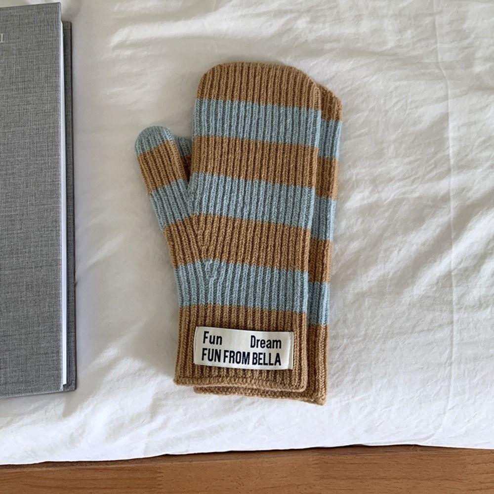 Thickened Striped Gloves Korean Electric Vehicle Gloves Simple Winter Warm Riding Gloves  Girl