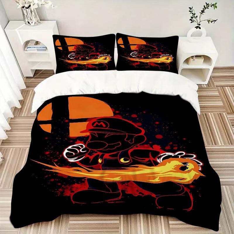 3pcs Fiery Fist of Fire Super Mario Printed Bedding Set, Soft and Comfortable Quilt Cover for Bedroom, Guest Room .H034