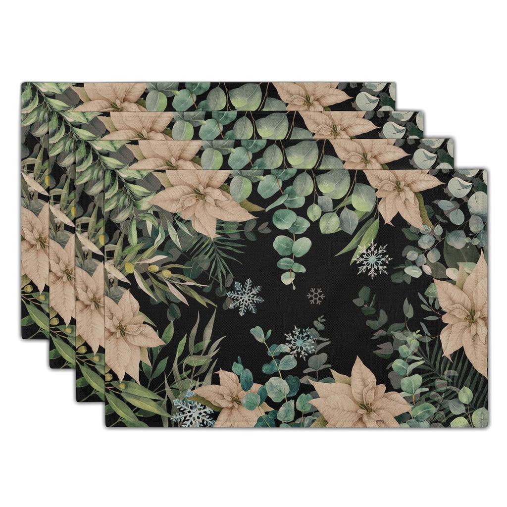 Watercolor Floral Placemats Set of 4 Blue Yellow Poppy Flowers Washable Non-Slip Heat Resistant 12×18 Inch Spring Summer Seasonal Linen Fabric Table M