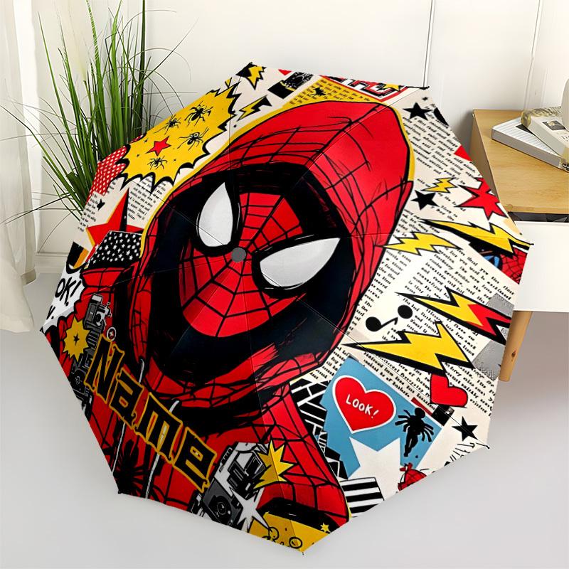 1pc SpiderMan Comic Custom Name Automatic Folding Umbrella, Durable Plastic & Iron, Lightweight for Outdoor Daily Use S1230037