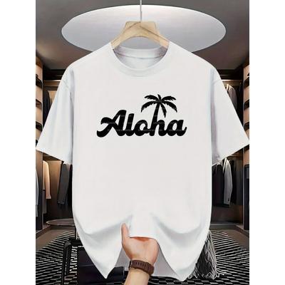 Hawaiian Print Men's Round-neck T-shirt, Cool and Comfortable, Suitable for Beach Vacations and Daily Wear