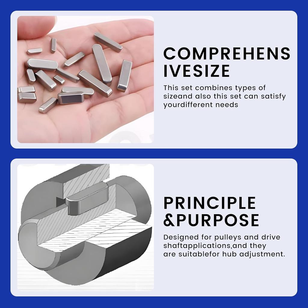 Pulley Keyway Key,Parallel Square Stock Key,Parallel Drive Shaft Keys Sets, Flywheel Keys, Keyway Stock, Keyway Tension for Fasteners Mechanical