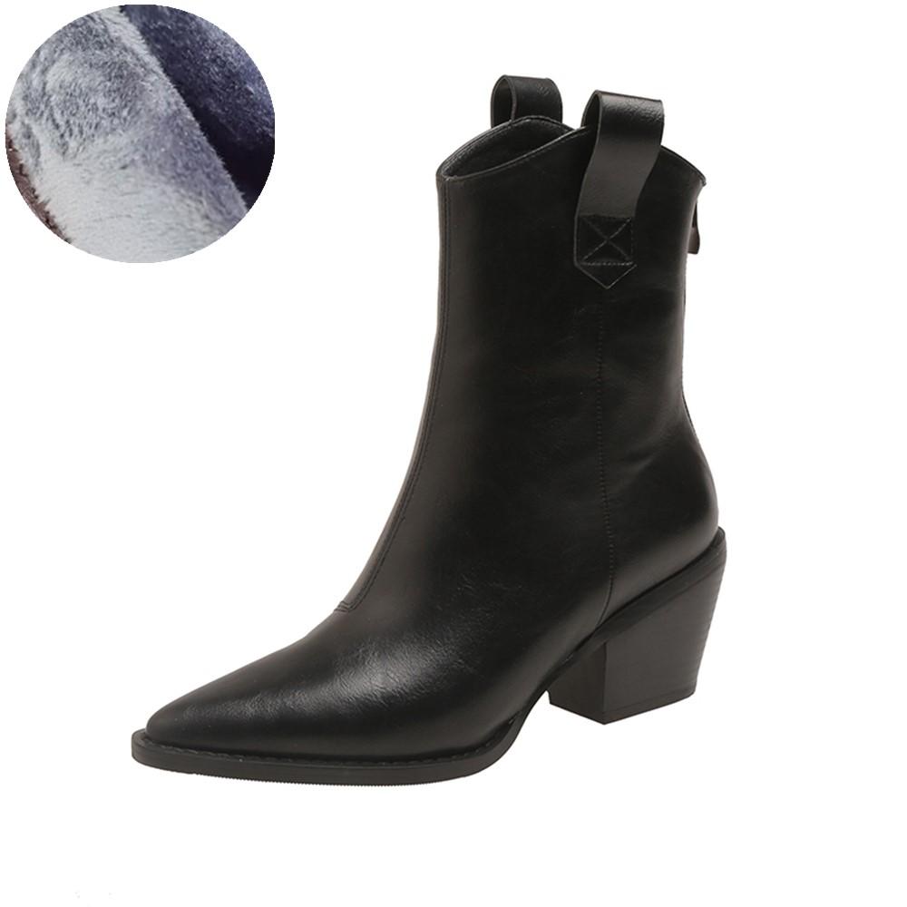 Pointed Toe Western Cowgirl Chelsea Ankle Boots Shoes Women Cossacks Cowboy Boats Wedges Femal Botas Mujer 33-45Black White