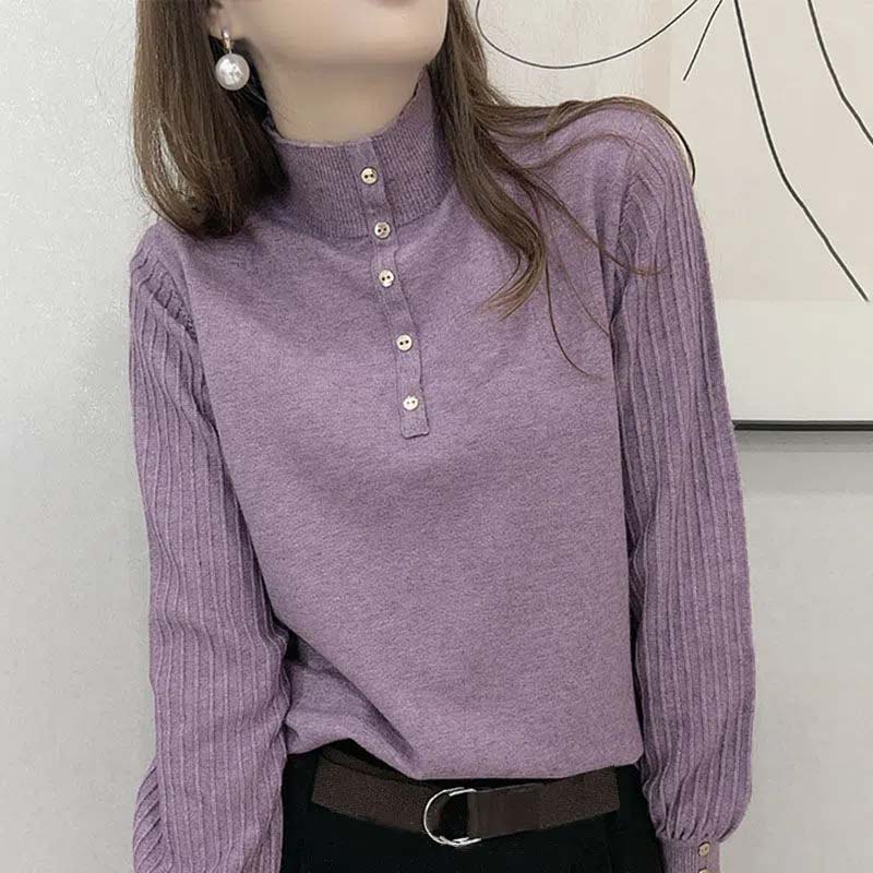 Autumn Winter Pure Wool Sweater Women's Half High Neck Pullover Casual Knit Tops Fashion Warm Plus Size Female Sweaters
