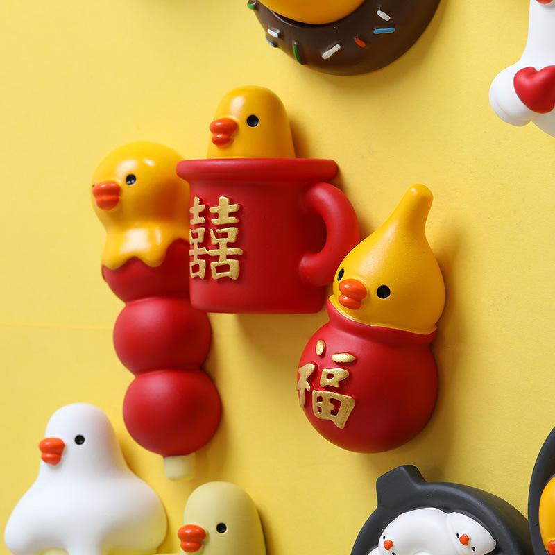 Yellow Duck Refrigerator Sticker Cartoon Cute Refrigerator Decoration Magnet Po Wall Toy Gift Cultural and Creative Products