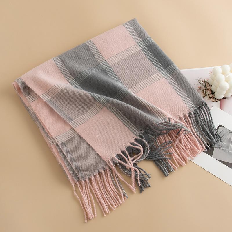 

New Korean Contrasting Plaid Imitation Cashmere Tassel Scarf for Women College Style Fashionable and Versatile Warm Scarf 70*180cm