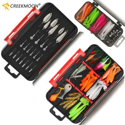 75/35pcs/Set Lure Boxed Soft Bait Perch Warbler Fish Worms Lure Threaded Curly Tail Maggot Bionic Bait Fake Baits Jig Head Hooks 260319