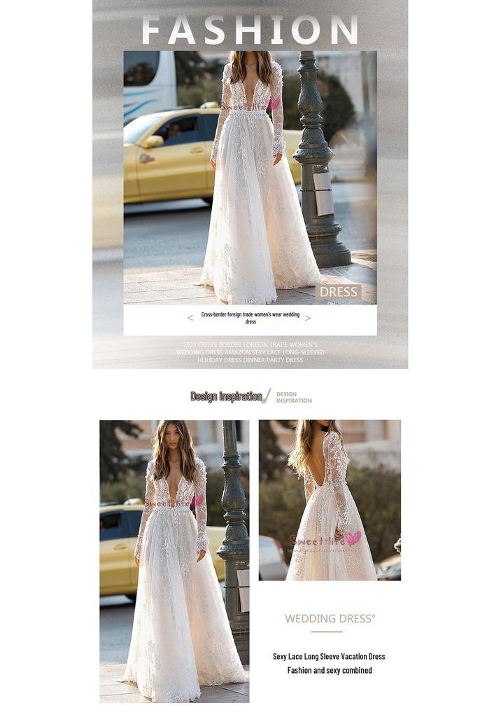 2024 Women's Wedding Dresses: Sexy Lace Long Sleeve Holiday & Evening Party Gowns