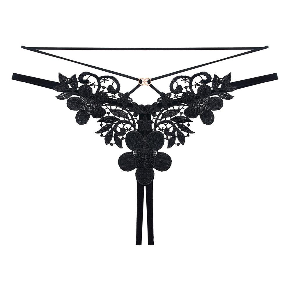 French Aesthetic Embroidered Sexy Panties Female Interest Hollow Interwoven Diamond Jewelry Temptation Open Crotch Free Hot Thong
