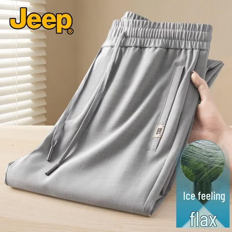 JEEP Men s Lightweight Linen Loose Straight-Leg Casual Pants 3XL