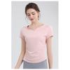 Neues plissiertes Yoga-Top Damen V-Ausschnitt Sport Fitness Kurzarm-T-Shirt Outdoor-Sport Laufen Schnelltrocknendes Kurzarmshirt