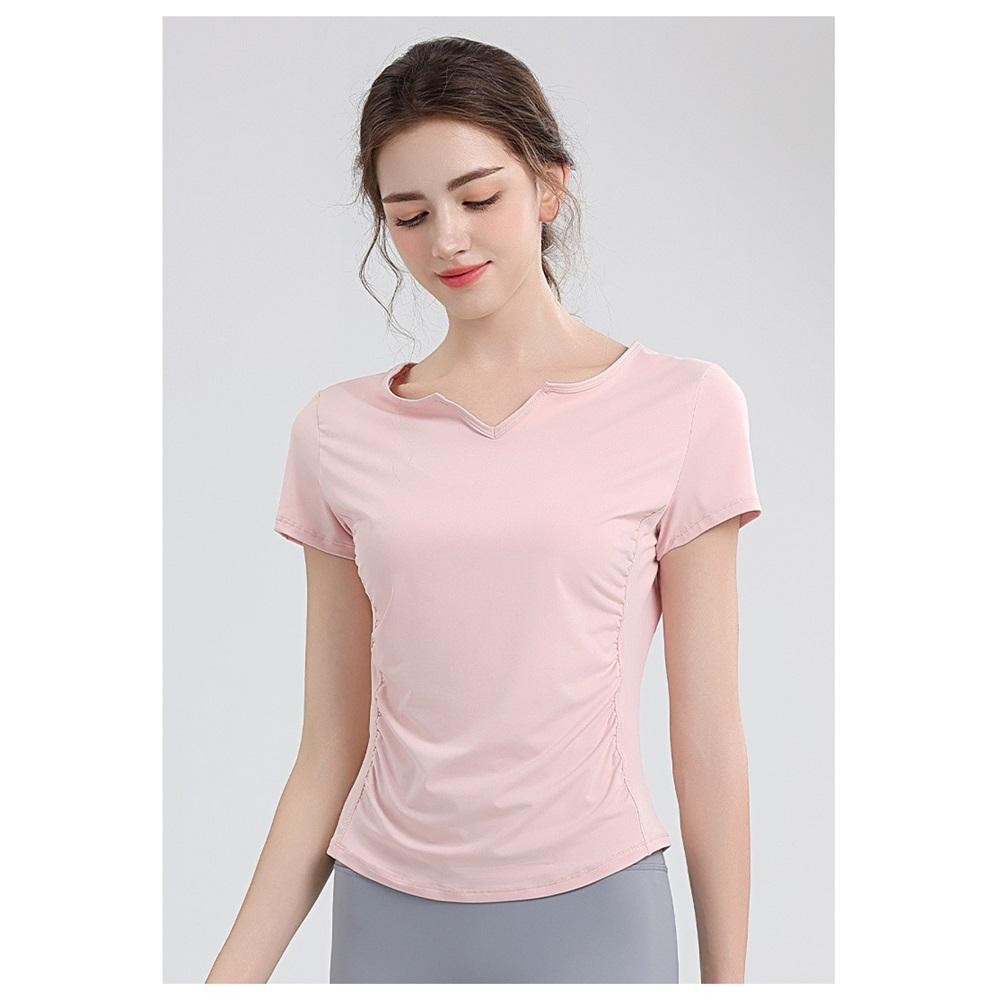 New Pleated Yoga Top Women's V-neck Sports Fitness Short T-shirt Outdoor Sports Running Quick Drying Short Sleeved Shirt