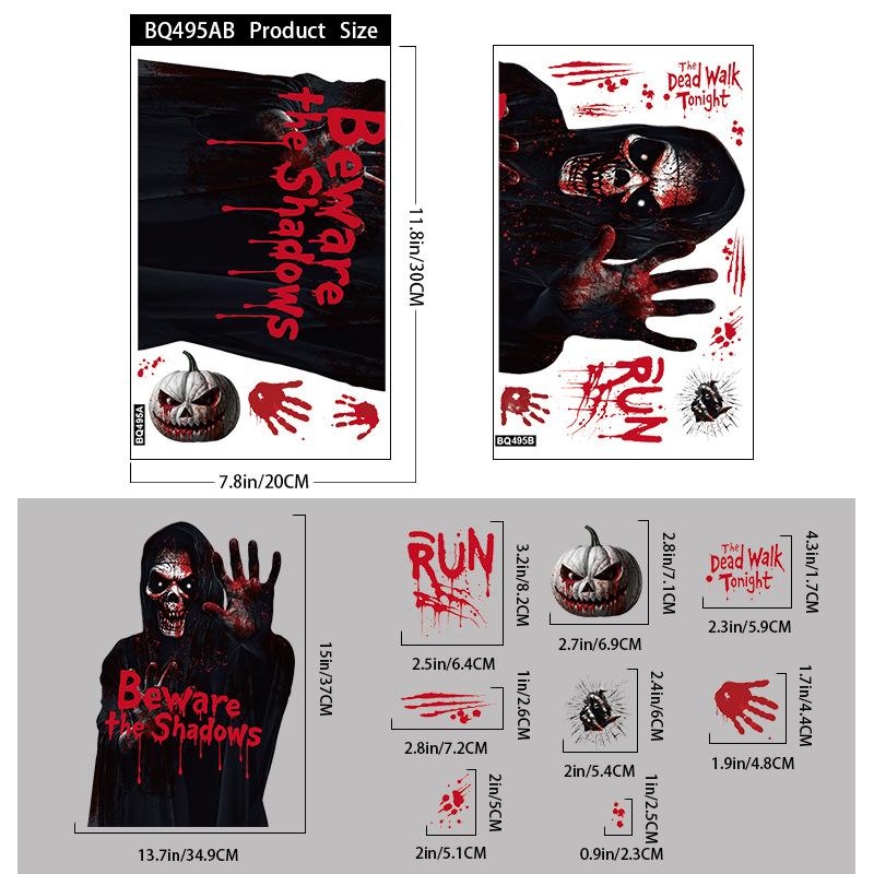 2025 Halloween Static Cling Stickers Scary Ghost Woman Bloody Handprint Window Decals For Spooky Party Home Decor