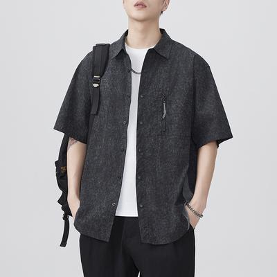 New Japanese Retro Summer Zipper Design Lapel Short-sleeved Shirt Loose and Casual