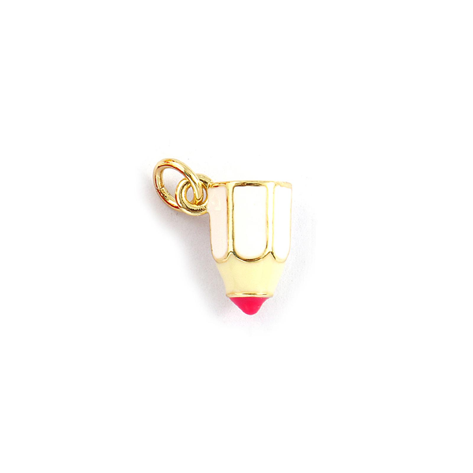 

Doreen Box 1PC Brass Charms 18K Gold Plated Enamel 3D Pencil Pendants for DIY Necklace Jewelry Making 15mm x 9mm