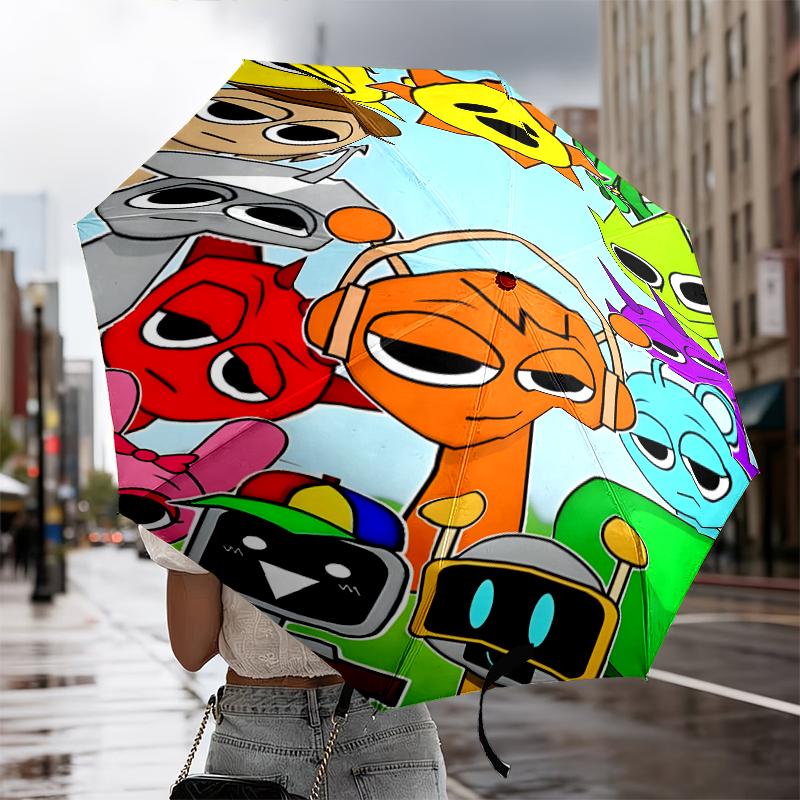 Colorful Sprun-ki Robot Party Umbrella 8-Frame for Travel, camping, Casual Lightweight Portable Umbrella, Essential for every family Holidays Gift