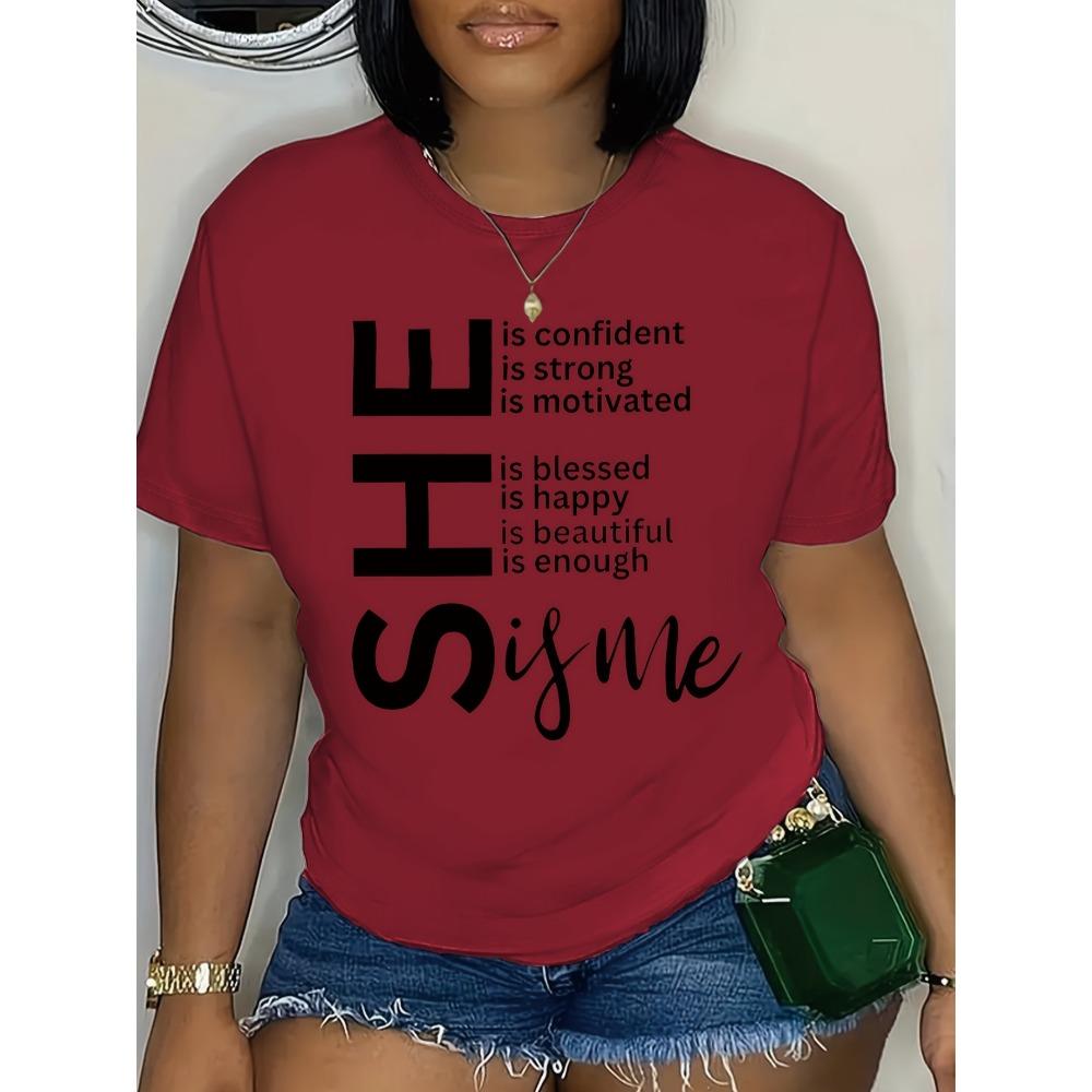 Women Cotton Short Sleeves T-shirts She Is Me Empowering Women's Tee Casual White Top