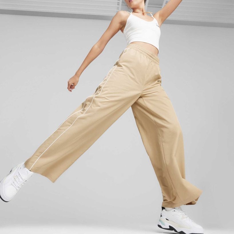 Puma T7 Relaxed Track Pants With Color Block Embroidery Design Women Pants Light-Brown 624216-83