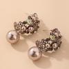 Silver Needle Geometric Pearl & Diamond Flower Earrings - Elegant Luxury Style for Women