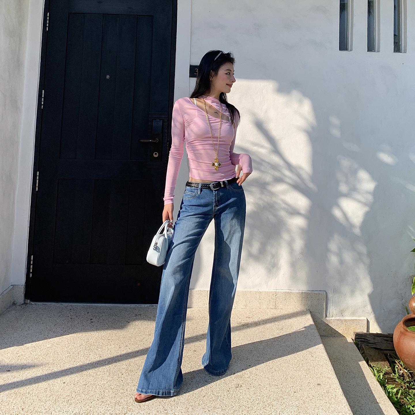 Women s American Retro Low-Rise Blue Micro-Flare Jeans, 2026 Spring Collection - Loose, Slimming Fit, Comfortable Flare Pants. S