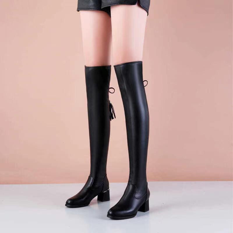 

Fashion Knee over elastic autumn winter long boots for women slim black high boots fashionable thick heel Simple Comfortable boots 40