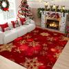 Golden Snowflake Christmas Area Mat - Soft, Absorbent Polyester Mat with Festive Red and Golden Design for Living Room, Bedroom,