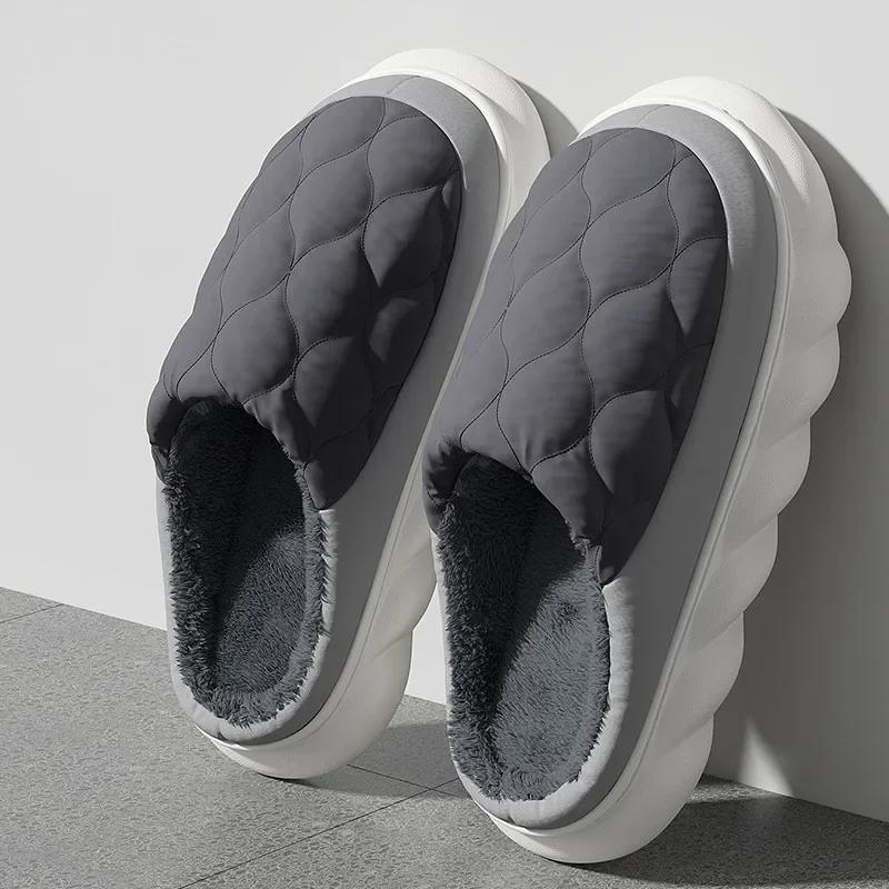 Fashion Big Size 48 49 New Fashion Men Slippers Waterproof Women Warm Plush Winter Flats Home Non Slip Slides Soft Thick Sole Furry Shoe