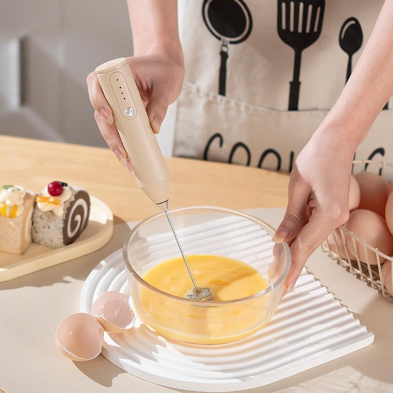 Electric Wireless Handheld Milk Frother with Coffee Frothing & Egg Beating Function