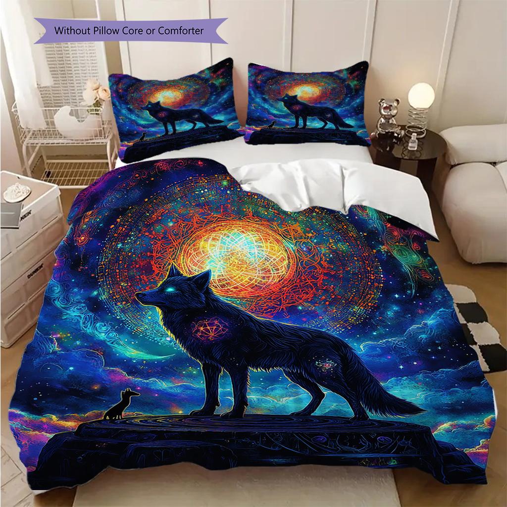 Wolf Pattern Bedding Quilt Set Quilt Cover Pillowcase Home Decoration Birthday Gift (1 * Duvet Cover + 2 * Pillowcase, Without Core)