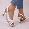 Fashion Comemore High-heeled Sandals Fashion Mesh Rhinestone Fish Mouth Summer Shoes for Women Large Size Side Hollow Roman Sandales