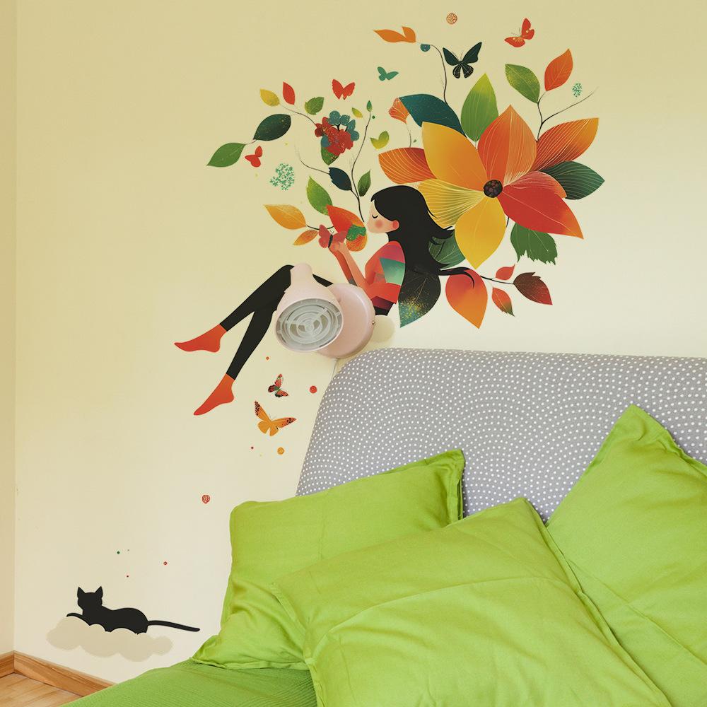 Personalized Colorful Leaf Stickers for The Bedroom Living Room Home Wall Background Beautification and Decoration of Little Girls