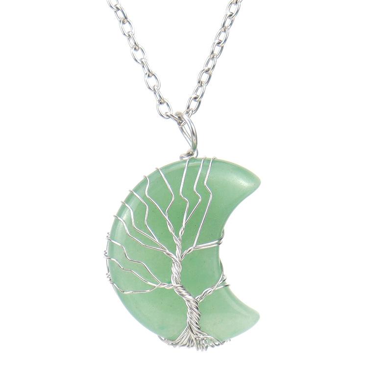 Natural Stone Amethyst Moon Tree Of Life Pendant Necklace, Wound And Wound Handmade Fortune Tree Crystal Necklace N571