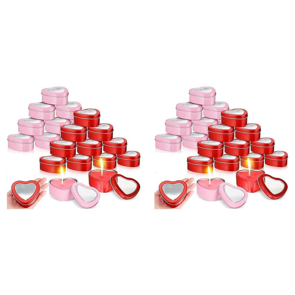 48Pcs 4Oz Heart Shaped Metal Tins, Empty Tea Light Mold Heart Shaped Box with Clear Window Lids Tin Candle Containers