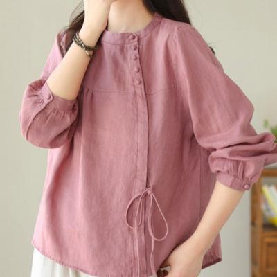 Literary and Art Foreign Trade Retro Women's Loose Spring and Autumn Shirt Diagonal Long-sleeved Temperament Cotton and Linen Blouse Shirt