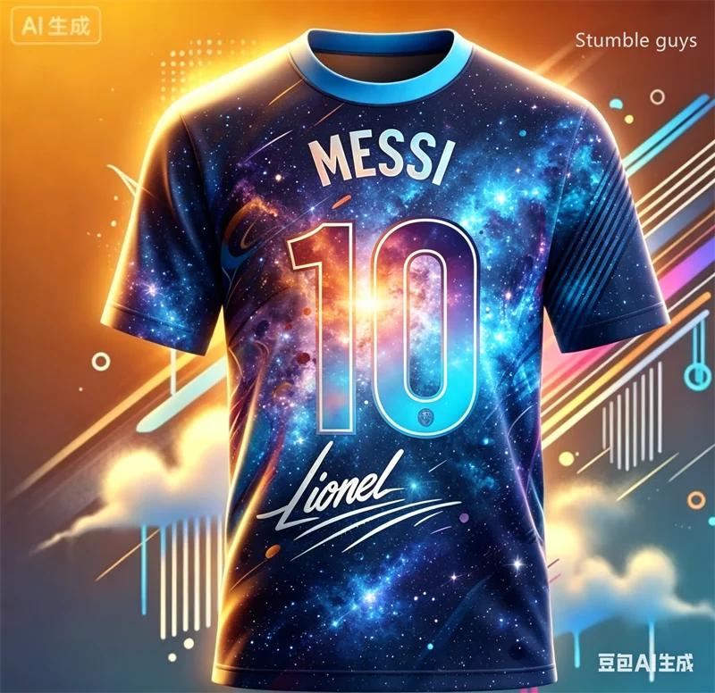 Camiseta Masculina de Verão Infantil Meninos Messi Futebol Manga Curta Casual Esportiva Streetwear Tops Lazer e Exterior