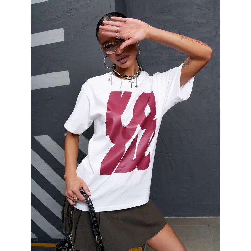 New Fashion T-shirt Fashion New Fashion Casual Loose round Neck Print Letter Cotton T-shirt Top