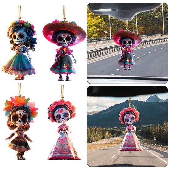 Halloweenská dekorace Lebka Panenka Přívěsek do auta Kreslená postavička Ozdoba Závěsná dekorace do interiéru auta