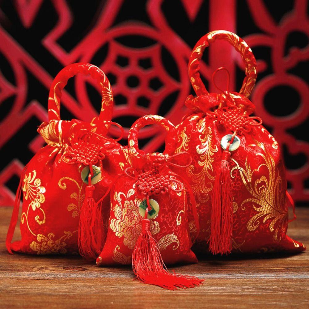 

Chinese Style Chinese Knot Tassel Handbag Wrist Bag New Year Bucket Bag Female/Girls M